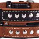 CollarDirect Studded Dog Collar Leather Pet Collars for Dogs Small Medium Large Puppy Soft Padded Brown Black (Black, Neck fit 11" - 13") (11-13 Inch, Black)