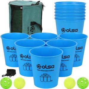 Olsa Giant Yard Pong Backyard Games, Outdoor Games for Adults, Giant Lawn Game with 12 Buckets, Balls, Carrying Bag-Party Game for Beach Camping Outdoor Party(Blue)