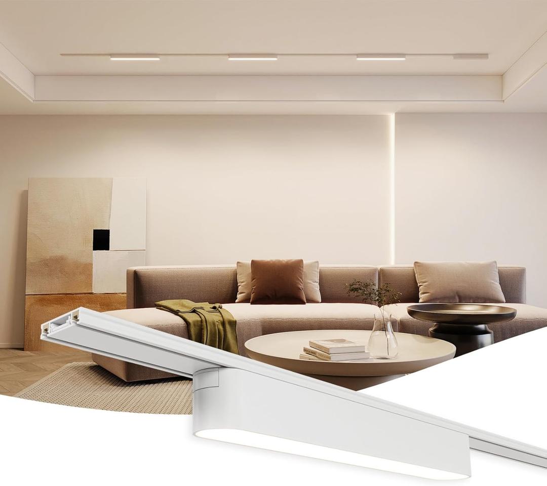 6.6FT Track Lighting with 3 x 4000K Floodlights Kit, Ultra-Thin Magnetic Track Lighting Rails Non-Build-in Design for Ceiling