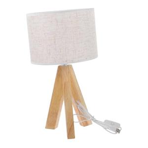 Lurrose Small Bedside Table Lamp Wooden Tripod Nightstand Lamp with Fabric Shade Modern Nightstand Light Boho Style Bedside Light for Bedroom Office Kids Room