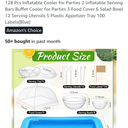 128 Pcs Inflatable Cooler for Parties 2 Inflatable Serving Bars Buffet Cooler for Parties 3 Food Cover 6 Salad Bowl 12 Serving Utensils 5 Plastic Appetizer Tray 100 Labels(Blue)