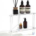 Acrylic Corner Shower Stool for Shaving Legs 14.3''H Clear Waterproof Foot Rest with Storage Shelf Triangle Shower Bench for Small Inside Spaces