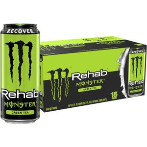 Monster Energy Rehab Green Tea + Energy, Energy Drink 15.5 Ounce | Energy Iced Tea, Pack of 15