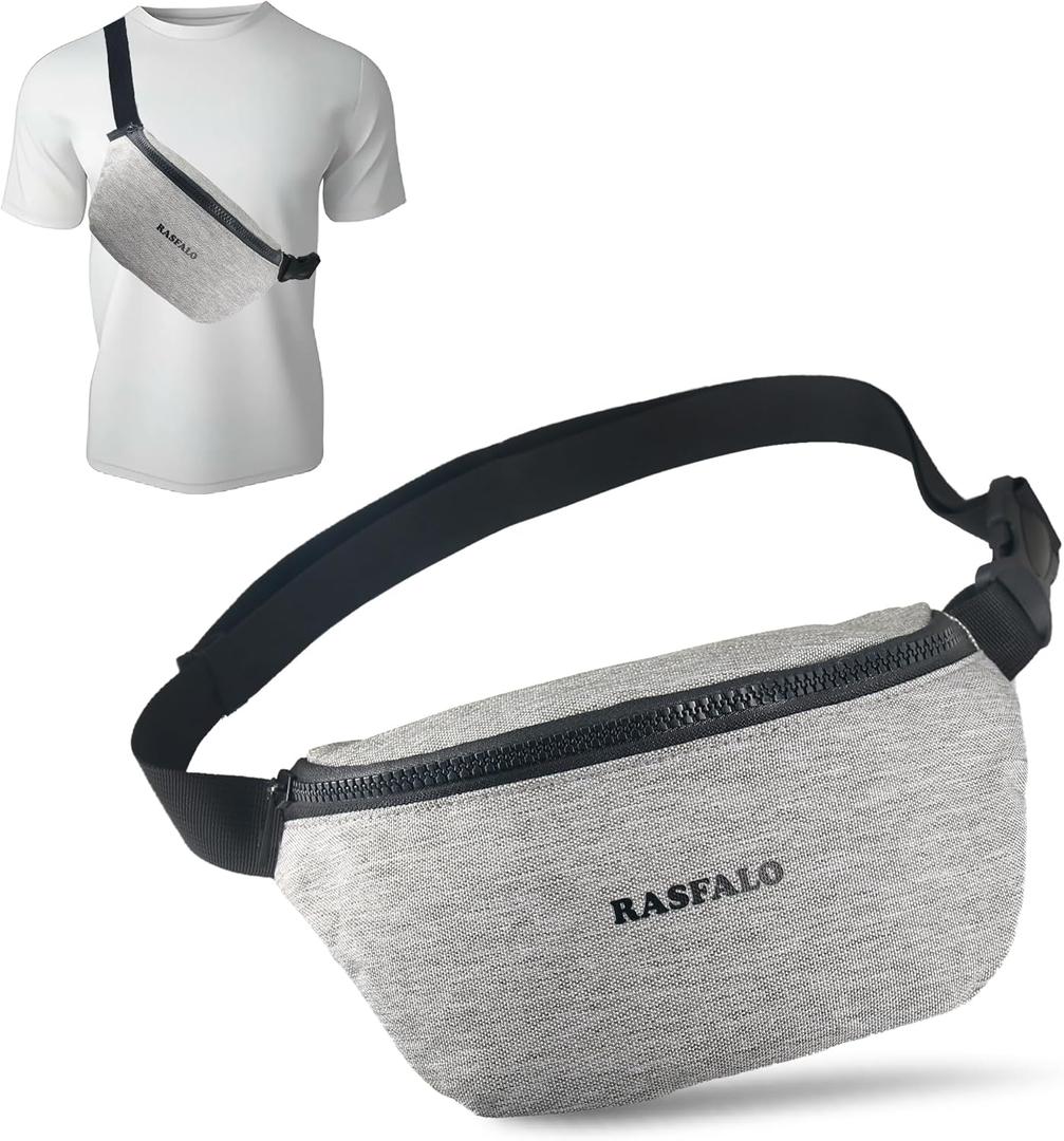 Fanny Pack & Crossbody Bag for Men Women, Fashion Waist Packs Adjustable Belt Bag for Sports, Workout, Traveling, Jogging, Hiking Hands-Free Carrying All Phones (Style 02, Linen Gray)