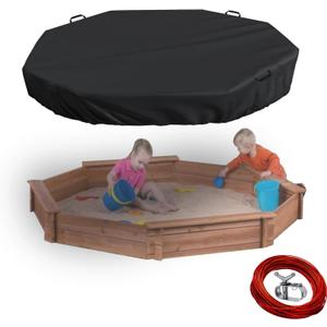 Waterproof Octagon Sandboxes Cover, Upgraded with Wire Rope & Winch Fixed Increase Stability, for 84" X 78" x 9" Kids Outdoor Wooden Sandboxe, Black