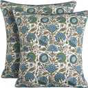 Ridhi Asparagus Green Print Cotton Throw Pillow Covers for Decorative Couch Pillows for Living Room, Chic Boho Cute Outdoor Thanksgiving Pillows Covers Gifts 18x18 Inches
