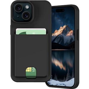 Petocase for iPhone 15 Wallet Case Card Holder Slot Ultra Slim Fit Flexible TPU Gel Rubber Soft Skin Silicone Protective Phone Case Cover for Apple iPhone 15 6.1 inch Black