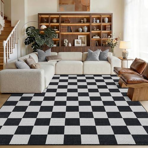 GarveeHome Checkered Dark 6x9 Area Rugs Geometric Diamond Dot Modern Soft Low-Pile Rug for Bedroom Nursery Living Room Entryway Non-Slip TPE Backing