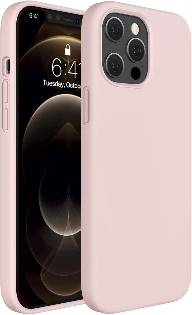 Miracase Compatible with iPhone 12 Pro Max Case, [Soft Anti-Scratch Microfiber Lining], Liquid Silicone Case Gel Rubber Shockproof Drop Protection Phone Case for 12 Pro Max(Sand Pink)