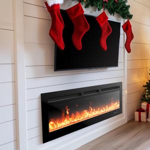 Silonn 50Smart Electric Fireplace Heater with App & Remote Control, 4777 BTU Heat Output, Ultra-Slim Wall-Mounted or Recessed Electric Fireplace Inserts with Timer, 20 Flame Colors,WiFi Enabled (50 Inch-Front-Facing Fireplace)