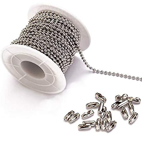 Tiparts 30 Feet Stainless Steel Ball Chains Necklace with 20pcs Connectors Clasps,Silver Bead Chain Sets (Chain Width 2.4mm+20pcs connectors)