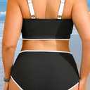 Yonique Women Plus Size High Waisted Bikini - Ribbed Two Piece Swimsuit Tummy Control Bathing Suit V-Wired 2026 Swimwear (Black, XXXL)
