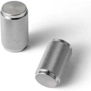 Goo-Ki 6 Pack Satin Nickel Knurled Cabinet Knobs  Textured Cylinder Drawer Pulls for Modern Kitchen Furniture, Dresser