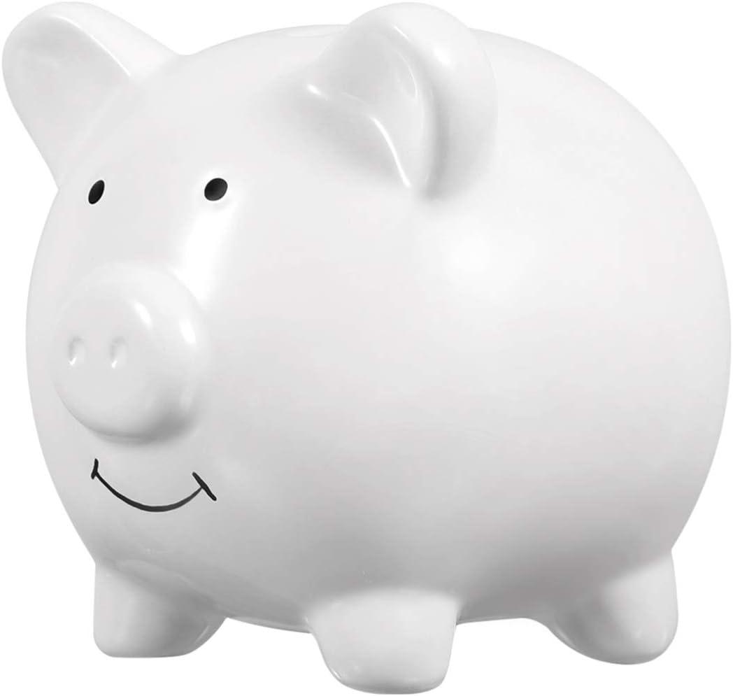 IMIKEYA Small Ceramic Piggy Bank for Kids - White Cute Pig Coin Bank Money Saving Jar for Girls Boys Birthday Christmas Nursery Home Decor, Medium