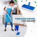 Maxdot 6 Pcs Scrub Pad Holder Threaded Swivel Floor Pad Holder with Pads, Heavy-Duty Joint Scouring, Versatile for Commercial Cleaning, Blue 9 x 3.75 Inch