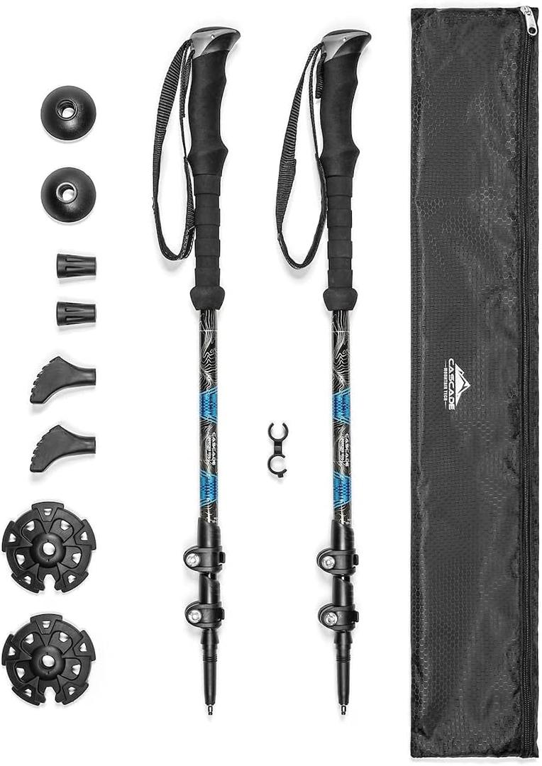 Cascade Mountain Tech Trekking Poles - Carbon Fiber Walking or Hiking Sticks with Quick Adjustable Locks (Set of 2), Blue