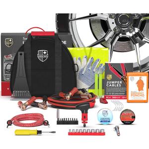 Swiss Safe 2-in-1 Car Emergency Kit | 12-FT Heavy-Duty Jumper Cables & 378-Piece Comprehensive Car First Aid Kit | Compact Roadside Auto Essentials for Vehicle Safety