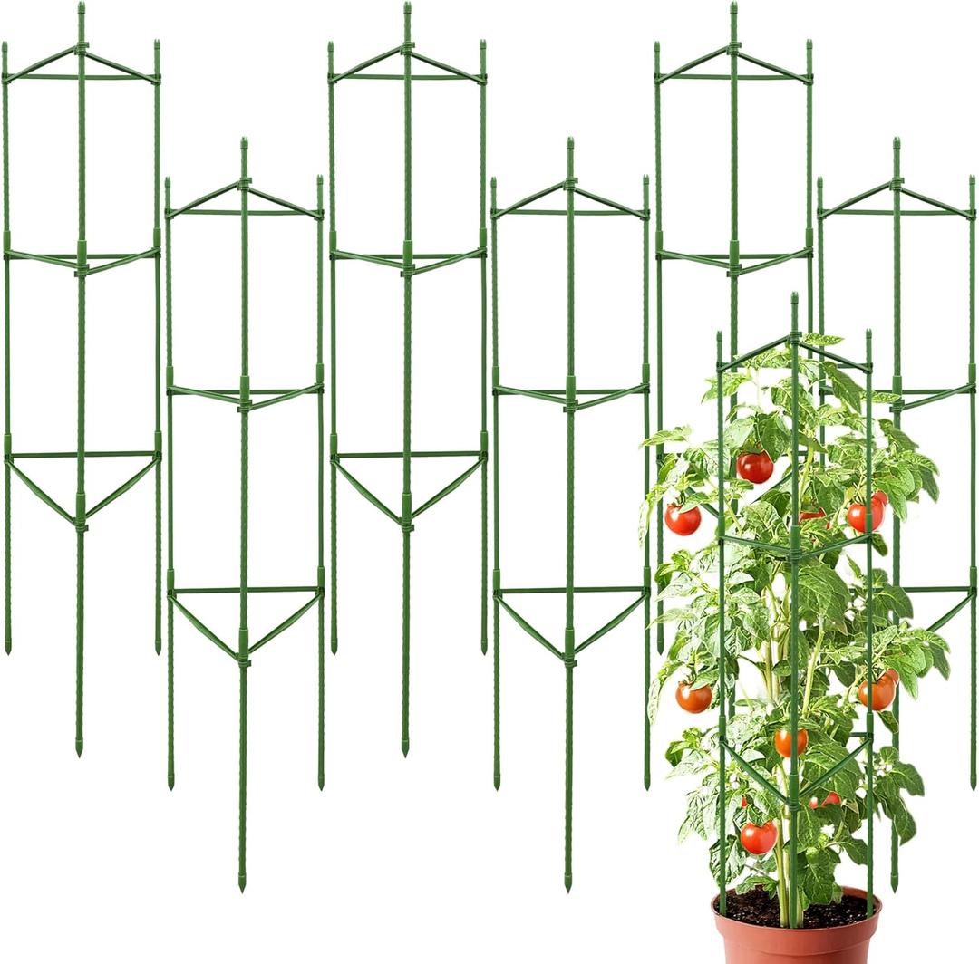 6 Pack 48 Inch Tomato Cages for Garden, Triangle Metal Plant Support with Rust-Resistant Coating, Heavy Duty Tomato Trellis for Raised Bed, Pots, Cucumbers, Peppers & Climbing Plants