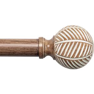 Wood Curtain Rods for Windows: 1 Inch Diameter Adjustable Heavy Duty Curtain Rod 32" to 240" with Imitation Wood Grain Leaf Pattern Finials