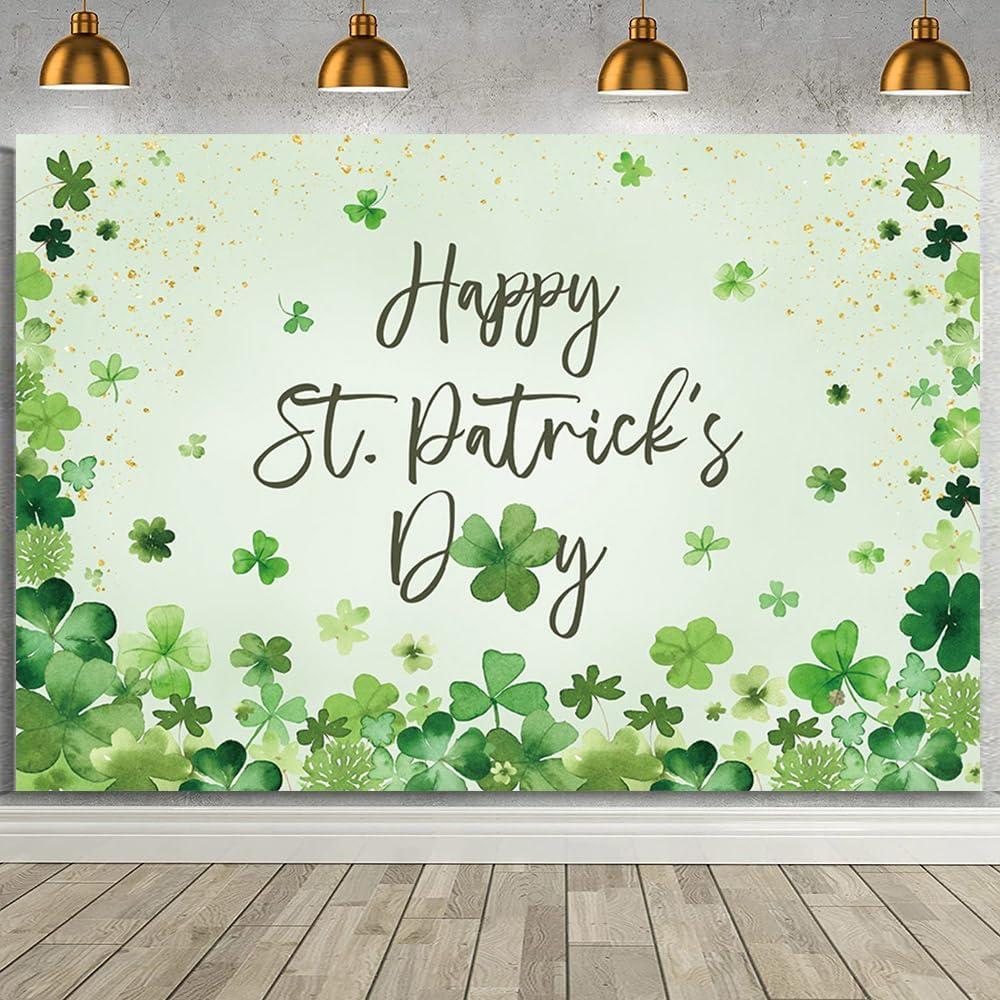 MEHOFOND 7x5ft St Patrick's Day Backdrop Happy St Patricks Day Party Decorations Banner Green Shamrock Irish Photography Background St Patricks Day Lucky Clover Banner Photo Props Supplies