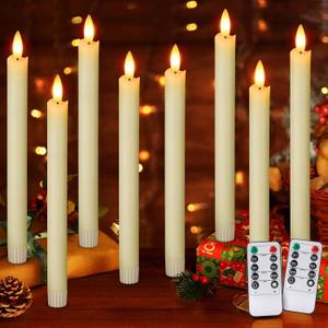 Flameless Candles with Remote: 8 Pack Battery Operated Window Candles 9.6" Real Wax LED Flickering Flameless Taper Candles 3D Wick Lights Halloween Christmas Wedding Birthday Party Decorations (Ivory)