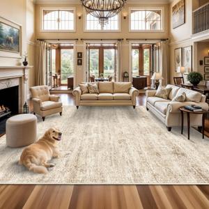TOPRUUG Washable 12x15 Area Rug - Extra Large Rugs for Living Room Soft Low Pile Carpet for Bedroom Non-Slip Stain Resistant Vintage Indoor Floor Carpets (Beige Brown, 12x15)