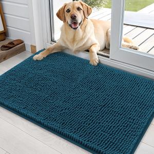 OLANLY Dog Door Mat for Muddy Paws 35x24, Absorbs Moisture and Dirt, Absorbent Non-Slip Washable Doormat, Quick Dry Chenille Mud Mat, Entry Indoor Entryway Carpet for Inside Floor, Atlantic Blue
