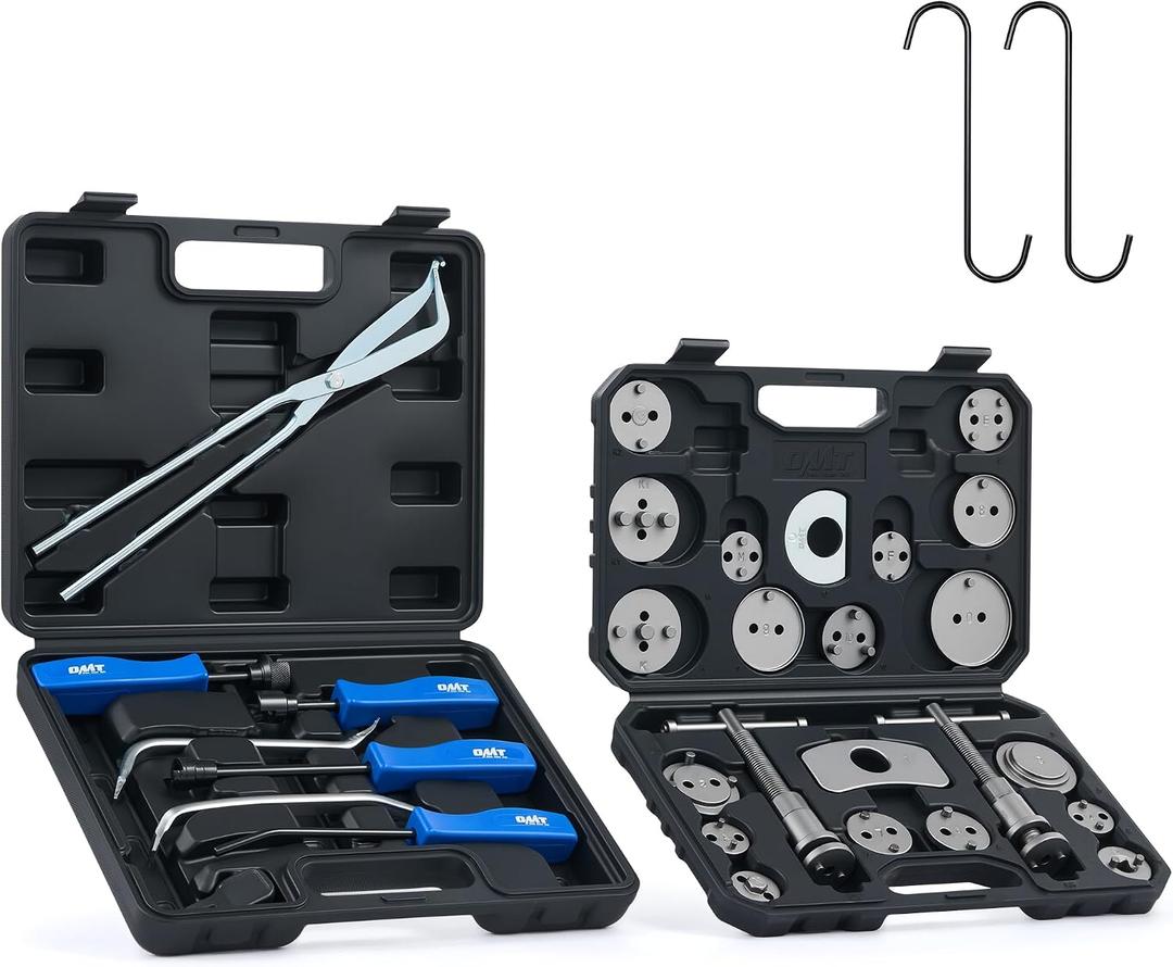 Orion Motor Tech 32pc Dual Brake Tools, 2 in 1 Disc Brake Caliper Tool Set and Drum Brake Tool Kit, Brake Caliper Tool and Brake Drum Tool with Brake Spring Tool Pliers Installer Remover Adjuster
