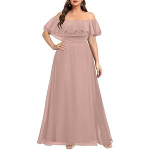Pinup Fashion Women's Bridesmaid Dresses for Wedding Plus Size Formal Off The Shoulder Chiffon Maxi Dresses Size 24w