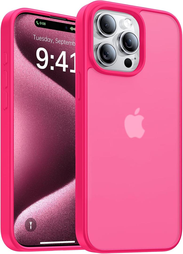 for iPhone 15 Pro Max Case, [Military-Grade Drop Protection][Anti-Yellowing] Shockproof Protective Translucent Matte Cover for iPhone 15 Pro Max Phone Case,Hot Pink