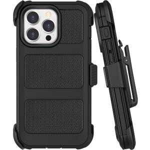 Belt Clip Holster Compatible with iPhone 15 Pro Max Defender Case with 360 Rotating Stand - Heavy Duty Protection Anti-Drop Shockproof, Black