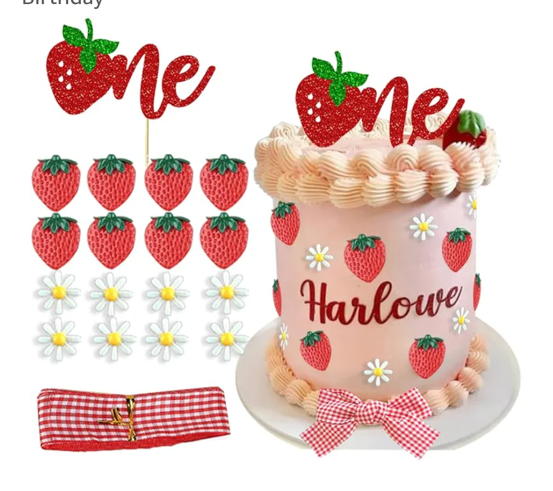 Berry Strawberry Theme Cake Topper Sweet One Birthday Strawberry One Cake Topper for First Birthday