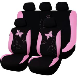 Flying Banner Butterfly car seat Covers ful Set Fashion Universal Lady Woman Female Rear Bench Split Colorized (Pink, Full Set - Lace)