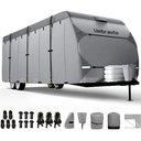 RV Cover Fits 33-35ft Travel Trailer: Waterproof Camper Cover for Toy Hauler, Winter Campsite, with Gutter Covers, Tongne Jack Covers, Windproof Straps