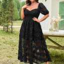 EYWOL Formal Wedding Guest Cocktail Plus Size Dress M-3XL, Floral Embroidered, Hide Tummy A-Line for Curvy Women (Black, M)