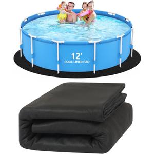 VINGLI 12 FT Round Pool Liner Pad for Above Ground Swimming Pools, Extra Thick Swimming Pool Liner, Prevent Punctures, Weed Barrier, Black