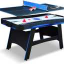 Hathaway Bandit 5-Ft Air Hockey Table for Home Game Room - with Table Tennis Top, Manual Scoring, High-Output Blower, Vibrant Graphics, Strikers & Pucks - Black and Blue Finish
