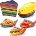 Domensi 56pcs Fast Food Baskets 6 Colorful Plastic Food Baskets 50 Deli Paper Sheets Mexican Party Decoration for Taco Party Sandwiches Burgers Fries Wrapping Hot Dogs
