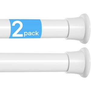 MEXAU 2 Pack White Spring Tension Curtain Rods 18-37 Inch, Adjustable Tension Rods No Drilling for Window, Bathroom, Closet, Room Divider, 7/8" Diameter, Iron