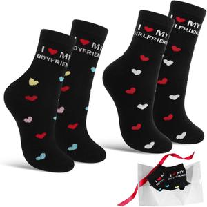 2 Pairs Couple Socks Romantic Gifts Funny Socks with I Love My Boyfriend/Girlfriend for Christmas Anniversary Valentine's Day Gifts