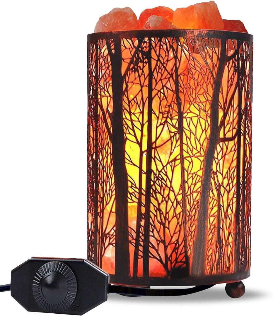 Shineled Himalayan Salt Lamp, Salt Rock Lamp Natural Night Light in Forest Design Metal Basket with Dimmer Switch (4.1 x 6.5 4.4-5lbs), 25Watt Bulbs & ETL Cord 1 Pack