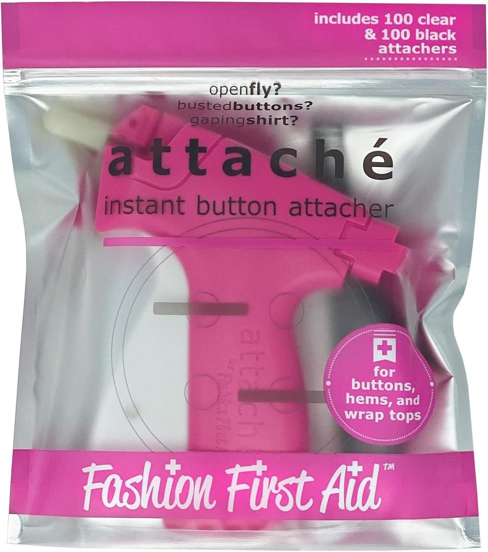 Attach 2.0: Instant Button Attacher, with 200 Clear & Black Fasteners, no sew Mini Sewing Machine for Quick Clothing Fixes Costumes Crafts