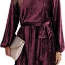 Happy Sailed Cocktail Dresses for Women 2025 Fashion Long Sleeve High Waist Retro Velvet Short Birthday Party Date Night Dress Red Large