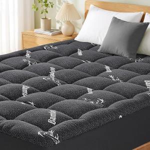 Mattress Pad King Size, Cooling Pillow Top Mattress Topper, Ultra Soft Viscose from Bamboo, Breathable for Hot Sleepers, Deep Pocket 8"-20", Black