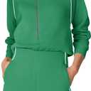 SENSERISE Womens Long Sleeve Romper One Piece Jumpsuits Mock Neck Wide Leg Shorts Fall Outfits with Zipper & Pockets L