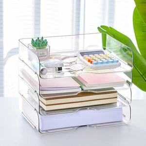 Juexica 4 Pcs Stackable Clear Letter Trays Organizer for Desk A4 Size File Paper Organizer Acrylic Desk Organizer Trays with Anti Skid Bottom for Home Office School (Horizontal Opening Style)