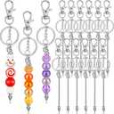 12 Pcs Beadable Keychain Bar, Silver Bead Keychain Beaded Item for Pendant DIY, Alloy Blank Key Chain Accessories Bulk for Beadable Gift Jewelry Making Supplies