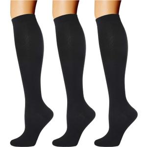 Double Couple 3 Pairs Compression Socks for Women Men 20-30mmhg Knee High Stocking for Sports Running Travel Nurses (Large-X-Large, Black)