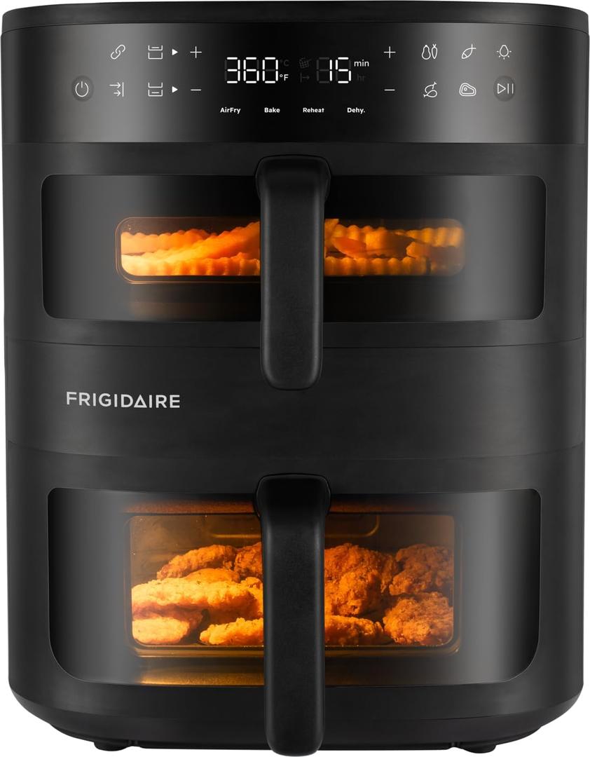 DualZone 4-in-1 Stacked Air Fryer - 11.6qt Capacity, with Sync Cook and Sync Finish - 4 Pre-Programmed Air Fry Settings, Black, XXL 11.6 Qts total capacity