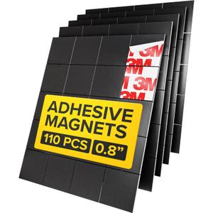 Hyper-Sticky Magnets with Adhesive Backing - 110pcs 0.8x0.08 Strong Magnetic Squares for Whiteboard Fridge - Easy-to-Cut Stickers for Planning and Organization - Teacher Must Have - Teacher Supplies